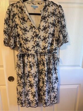 Draper James Cream Mini Dress with Black Floral Embroidery